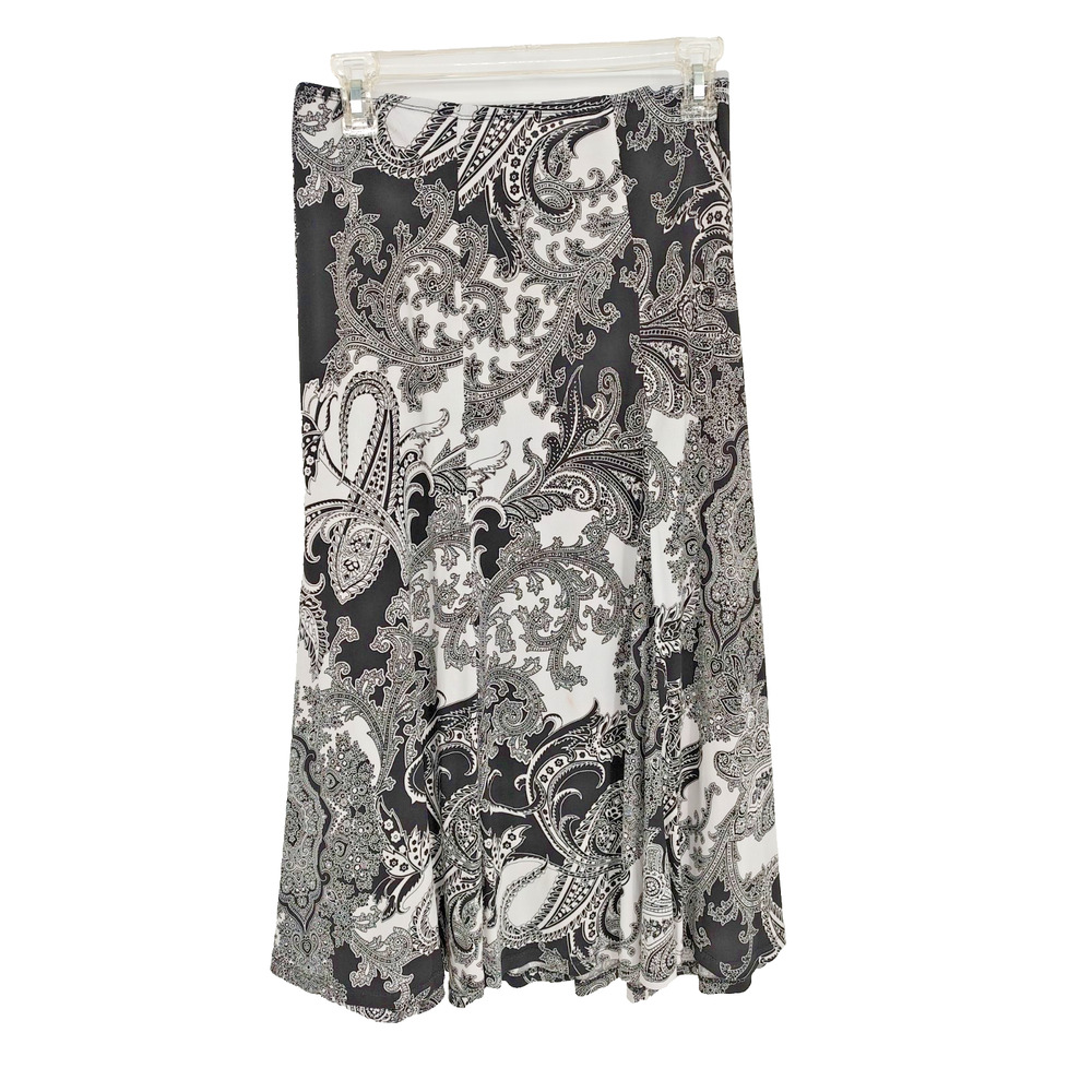 Perceptions Woman's Black White Geometric Fit &Flare Skirt Size 18 Elastic Waist